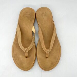 Olukai Womens 11 Aukai Sandals Shoes Brown Leather Thong Flip Flop Slip On Flats